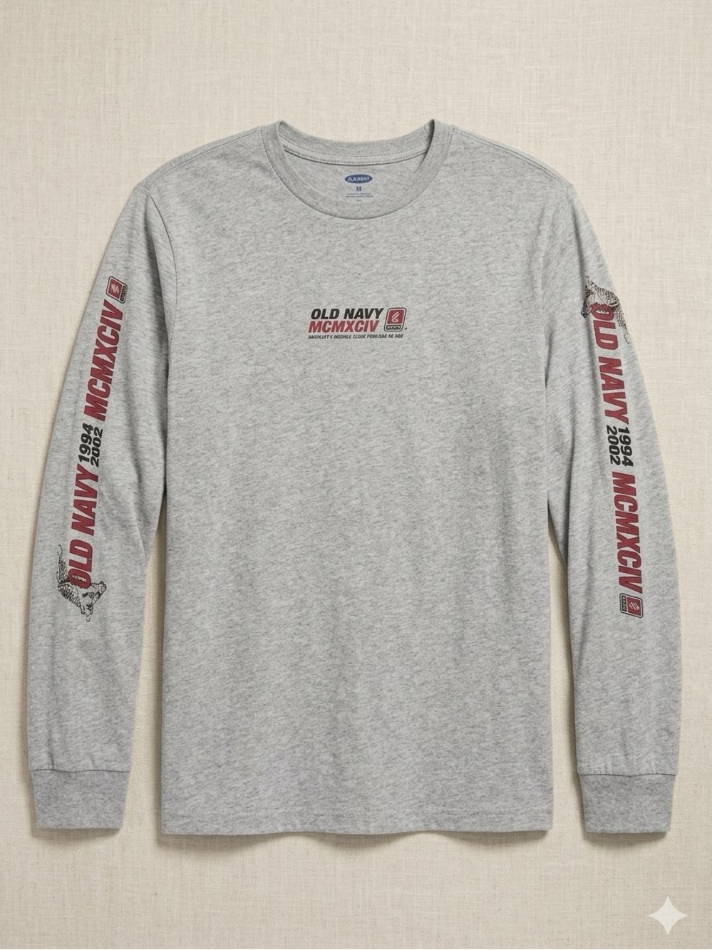 Old Navy Graphic Long Sleeve Tee Shirt Gray MCMXCIV 1994 Medium